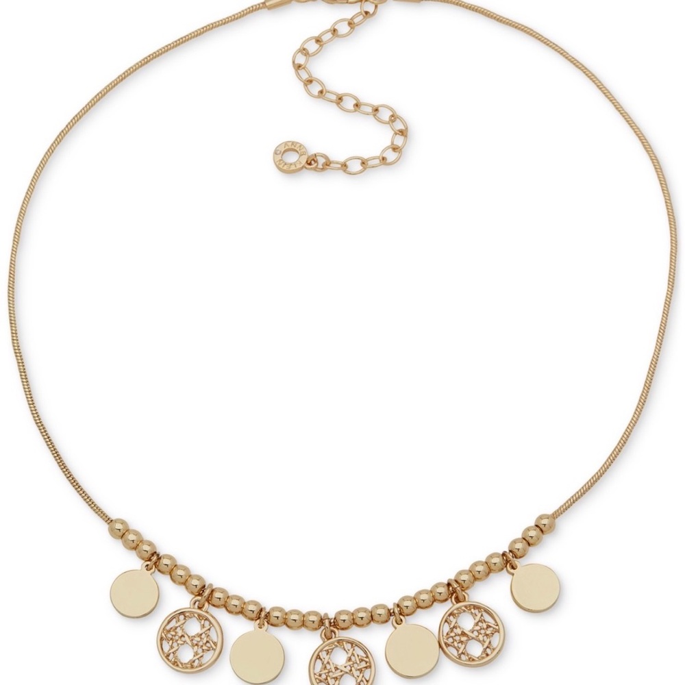 Anne Klein Gold-Tone Lattice Disc Beaded Statement Necklace  Extender Gold 16+3